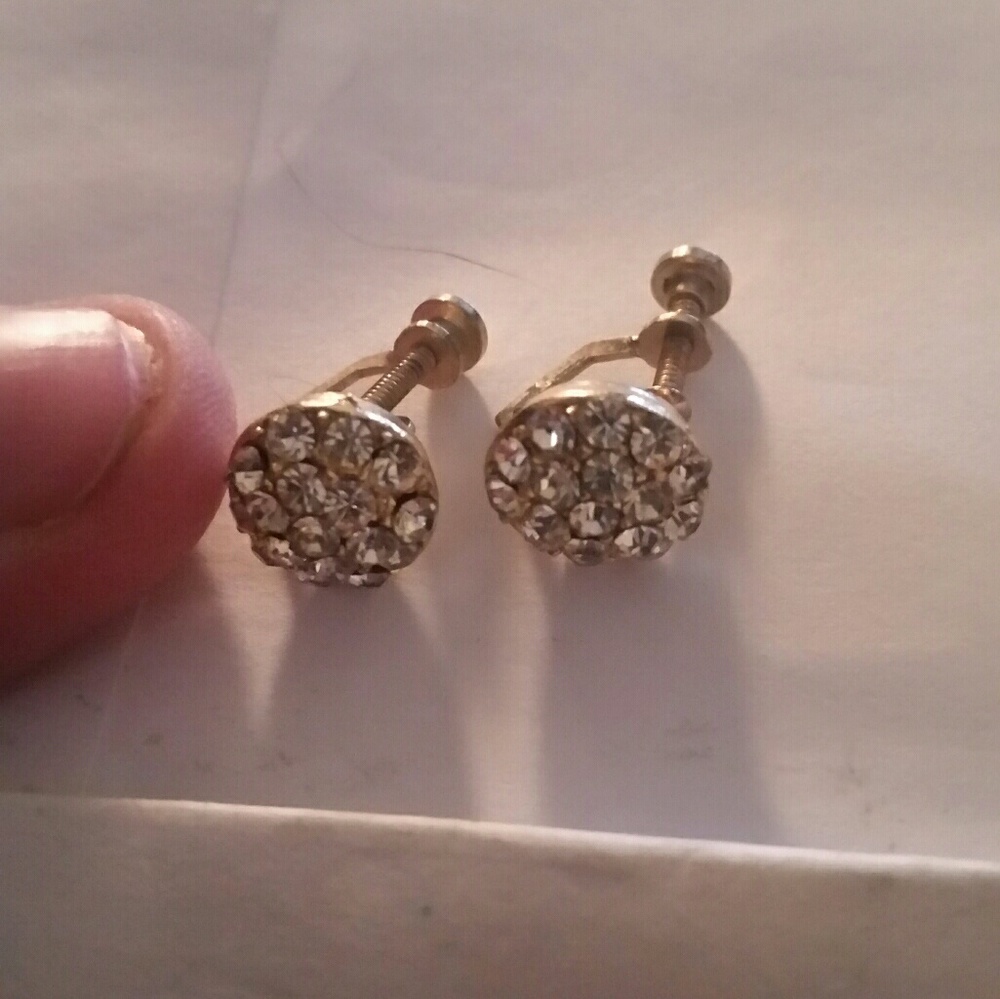 Vintage Diamond and Gold Screw On Costume Earrings